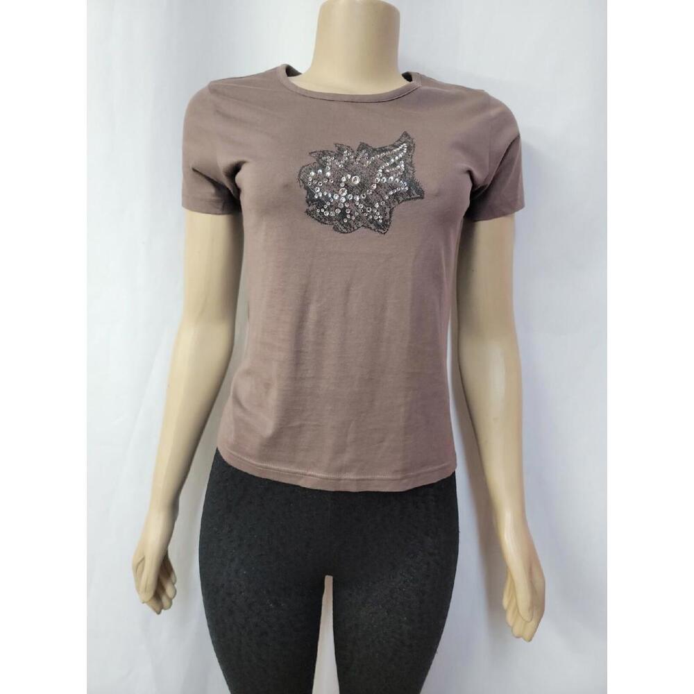 Jim Thompson Made W/Swarovski Elements Size S  Brown Short Sleeve Shirt NWT #D